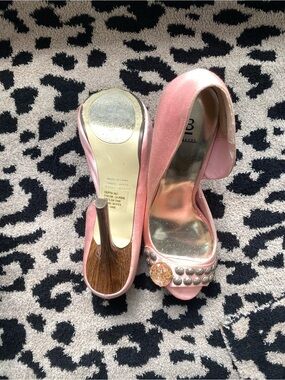 Bakers Pink Satin Studded Peep-Toe Heels with Charm